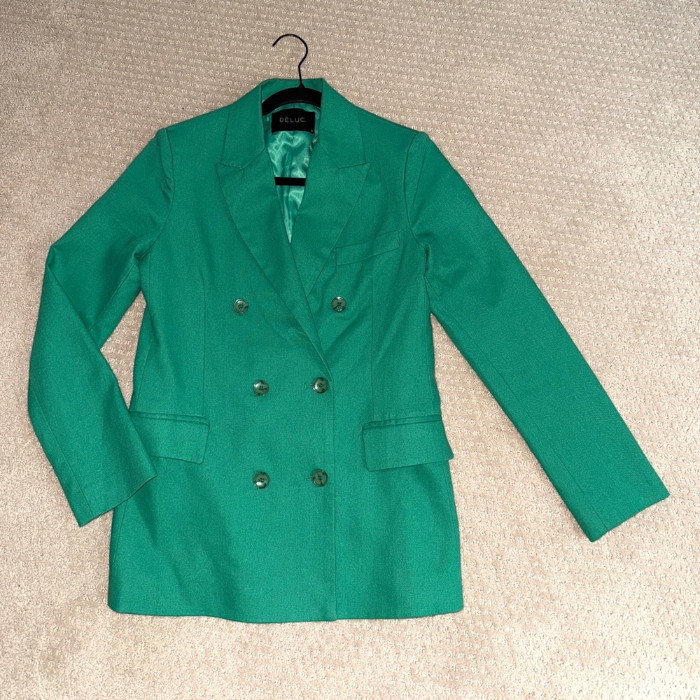 DELUC Green Linen Double Breasted Blazer Jacket XS